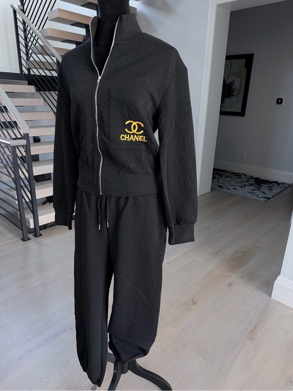CHANEL Black Embossed Logo Tracksuit Matching Set with Gold Accent size M - Picture 6 of 16